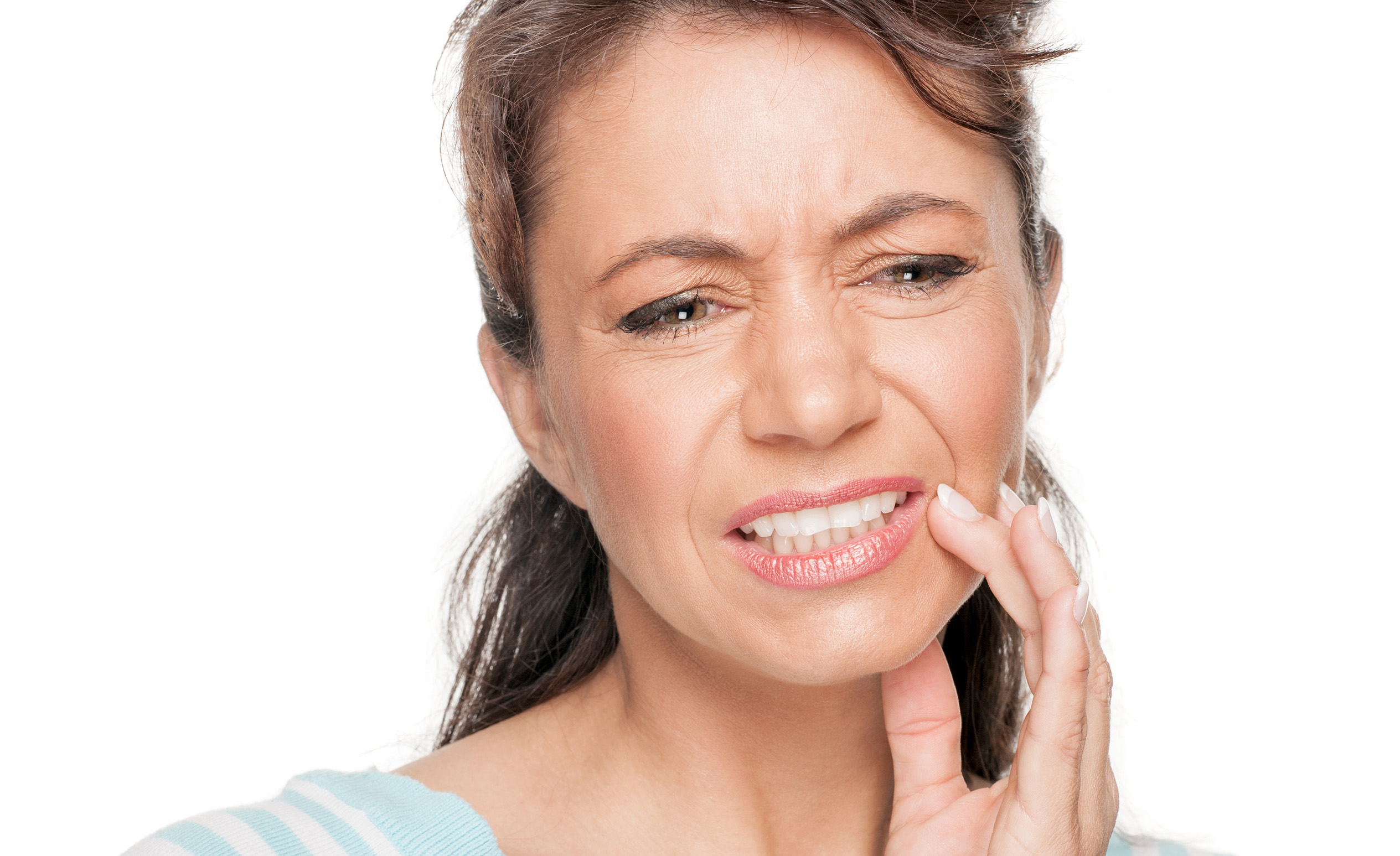 This woman touches her face because she got a very strong toothache.